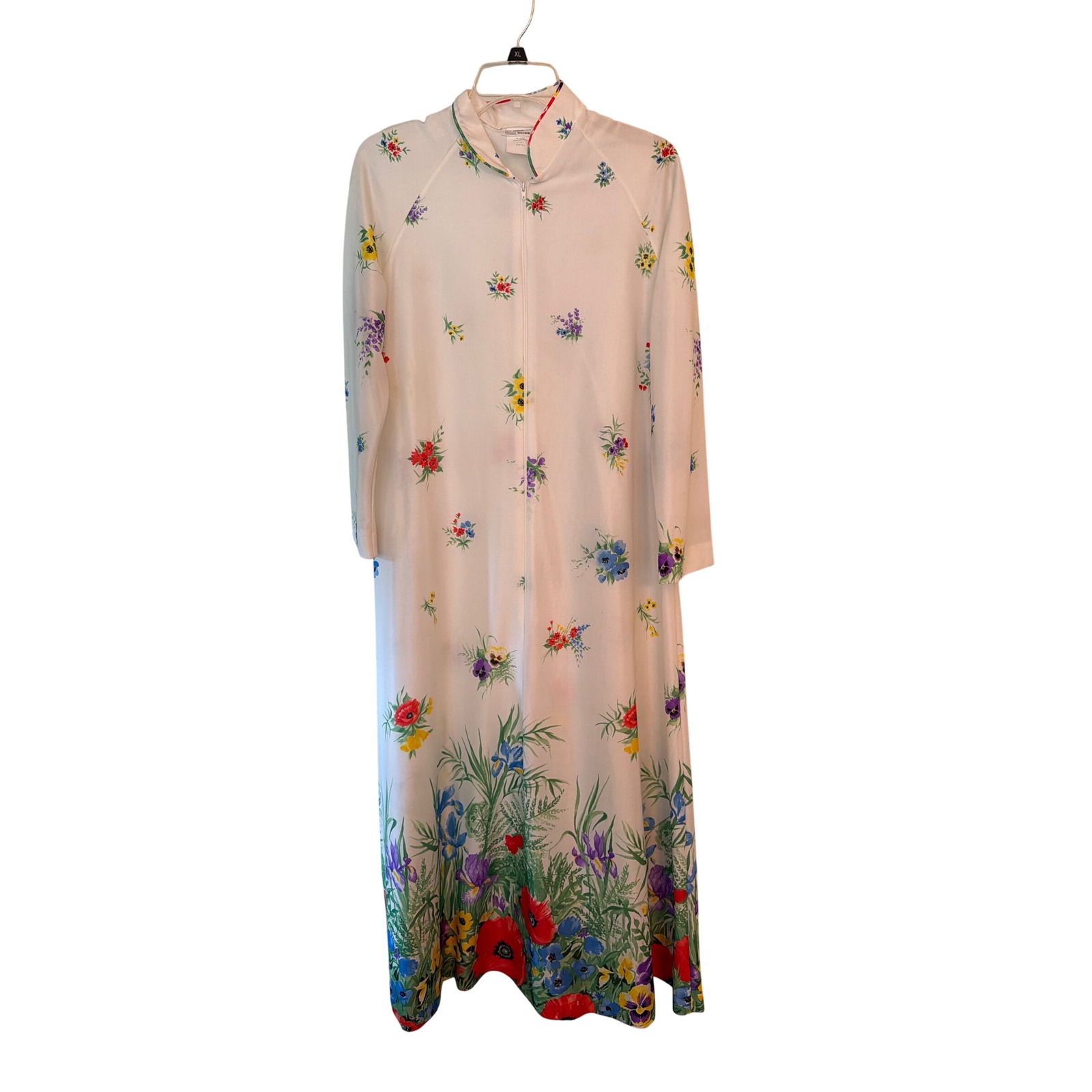 Jcpenney Robe White Floral Misses 1551 Vintage Zip Front Garden Print Loungewear